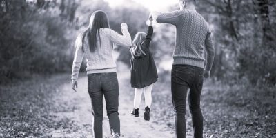 Family in forest